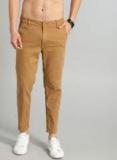 Roadster Khaki Regular Fit Solid Regular Cropped Trousers Men