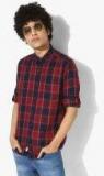 Roadster Maroon & Navy Blue Regular Fit Checked Casual Shirt men