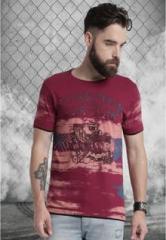 Roadster Maroon Printed Regular Fit Round Neck T Shirt men