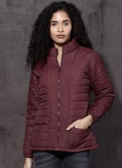 Roadster Maroon Self Pattern Winter Jacket women