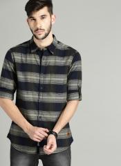 Roadster Navy & Grey Regular Fit Checked Casual Shirt men