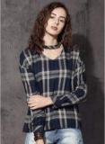 Roadster Navy Blue Checked Blouse Women