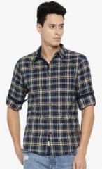 Roadster Navy Blue Checked Casual Shirt men