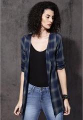 Roadster Navy Blue Checked Shrug women