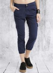 Roadster Navy Blue Regular Fit Solid Cargos women