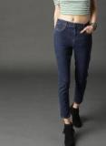 Roadster Navy Blue Skinny Fit Mid Rise Clean Look Stretchable Cropped Jeans Women