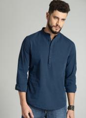 Roadster Navy Blue Solid Casual Shirt men