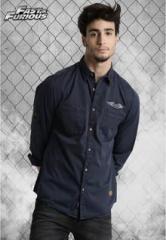 Roadster Navy Blue Solid Regular Fit Casual Shirt men