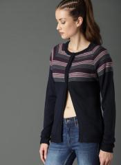 Roadster Navy Blue Striped Cardigan women