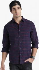 Roadster Navy Blue Striped Regular Fit Casual Shirt men