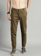 Roadster Olive Green Regular Fit Solid Joggers men