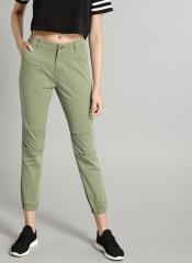 Roadster Olive Green Regular Fit Solid Joggers women