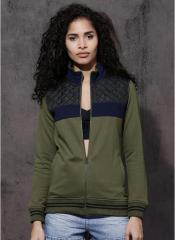 Roadster Olive Self Pattern Sweat Jacket women