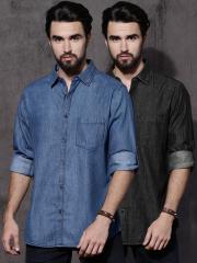 Roadster Pack of 2 Multicoloured Regular Fit Denim Shirts men