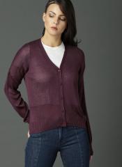 Roadster Purple Semi Sheer Solid Cardigan women