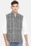 Rohit Bal Limited Men White & Navy Blue Printed Nehru Jacket