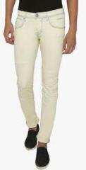 Rookies Cream Mid Rise Slim Fit Jeans men