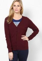 S Oliver Maroon Full Sleeve Front Open Top women