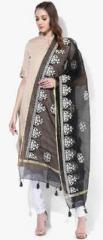 Sabhyata Black Embroidered Cotton Dupatta women