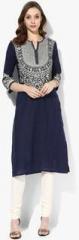 Sabhyata Navy Blue Printed Cotton Kurta women