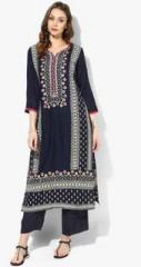 Sabhyata Navy Blue Printed Rayon Kurta women