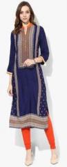 Sabhyata Navy Blue Printed Ryon Kurta women