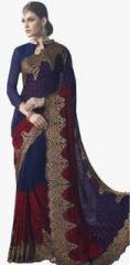 Sahiba Navy Blue Embellished Saree women