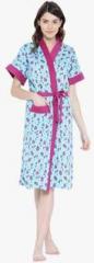 Sand Dune Aqua Blue Printed Bathrobe women