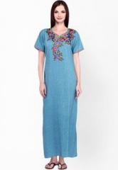 Sand Dune Blue Embroidered Nightwear women