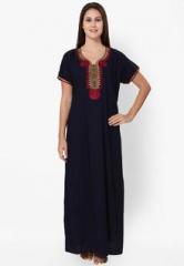 Sand Dune Navy Blue Embroidered Sleepwear women