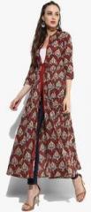 Sangria Asymmetric Center Front Open Hand Block Print Shrug With 3/4Th Sleeves women