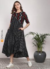 Sangria Black Printed A Line Dress women