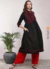 Sangria Embroidered Mandarin Collar Flared Kurta With Tassels Detail And Three Quarter Sleeves women