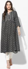 Sangria Henley Neck Printed Dark Grey Anarkali With 3/4Th Sleeves women