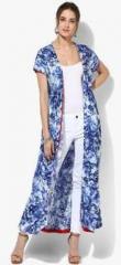 Sangria Indigo Print Rayon Ankle Length Shrug With Contrast Facing women