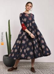 Sangria Kalamkari Round Neck Circular Anarkali With Embrodiery Highlight And 3/4th Sleeves women