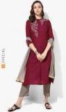 Sangria Maroon Solid Kurta With Trousers & Dupatta women