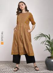 Sangria Mustard Printed Anarkali Kurta women