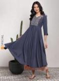 Sangria Navy Blue Embroidered Anarkali Kurta With Palazzo women