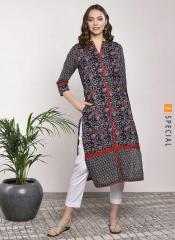 Sangria Navy Blue Printed A Line Kurta women