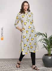 Sangria Off White Printed Straight Kurta women