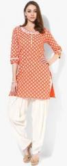 Sangria Orange Color Printed Kurta Alongwith Off White Color Printed Patiala Salwar women