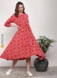 Sangria Pink & Red Printed A Line Dress Women