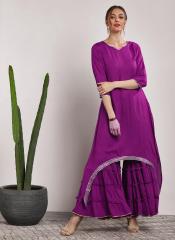 Sangria Purple Solid Kurta With Sharara women