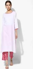 Sangria Round Neck Embroidered Solid Kurta With Straight Fitted Printed Pants women