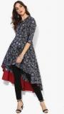 Sangria Round Neck High Low Printed Shrug With 3/4Th Sleeves & Contrast Facing Women