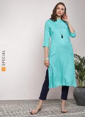 Sangria Sea Green Solid A Line Kurta women