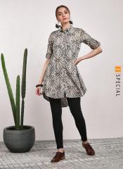 Sangria Shirt Collar 3/4Th Sleeves Authentic Dabu Printed Tunic women