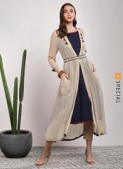 Sangria Solid Flared Jacket With Color Full Detail And 3/4th Sleeves Teamed Up With Solid Kurta women