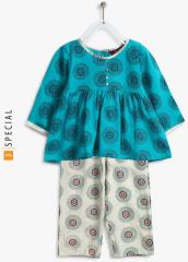 Sangria Turquoise Blue Printed Kurta With Palazzos girls